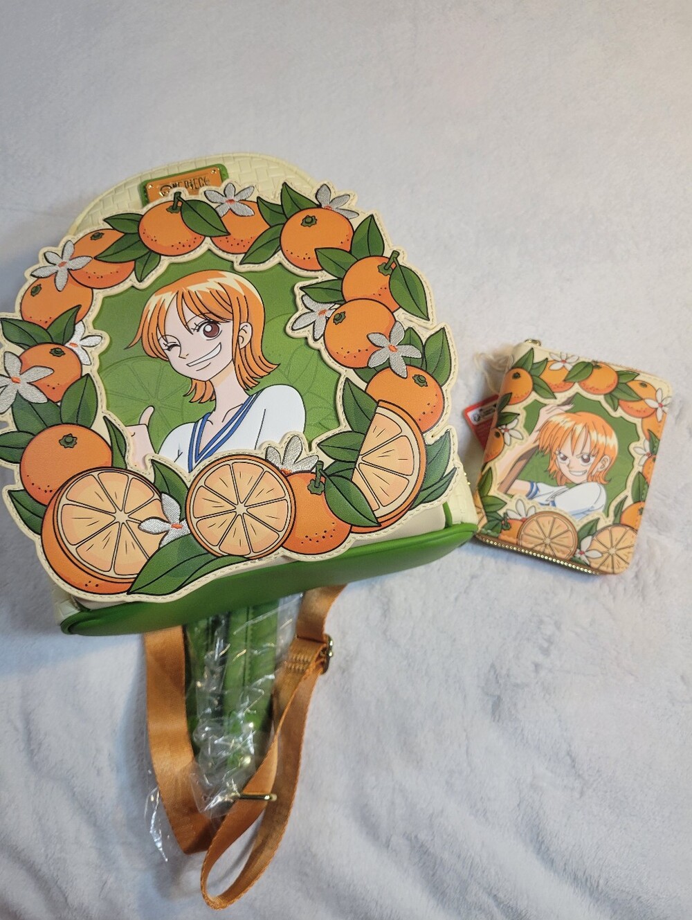 One Piece Loungefly Mini Backpack And Wallet Set Nami Tangerine NWT